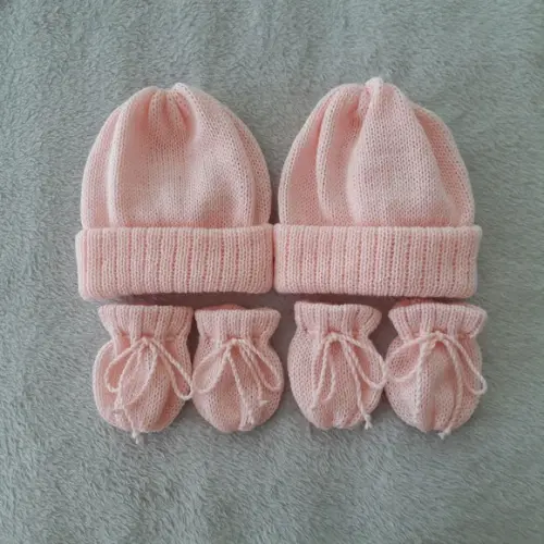 Combo Toucas e Luvas Bebê Rn Rosa Bebê