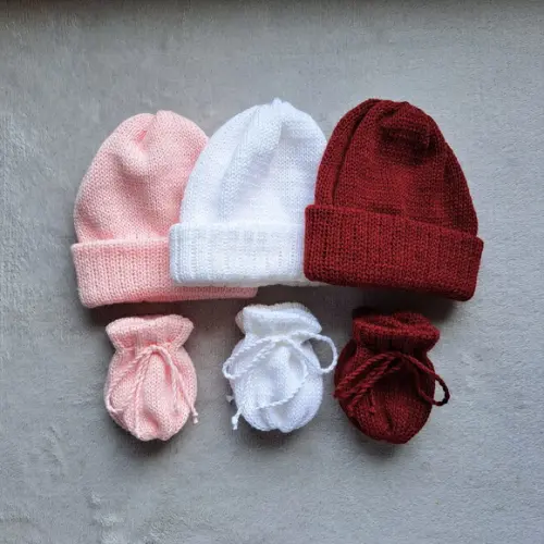 Combo Toucas e Luvas Bebê Rn Rosa Branca e Bordeaux