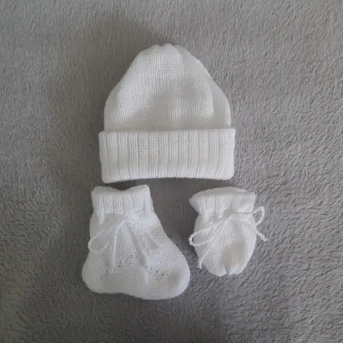 Kit Touca, Luvas e Sapatinhos de Lã Rn Branco