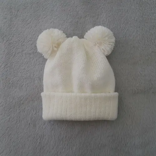 Touca Bebê Dois Pompom Off White