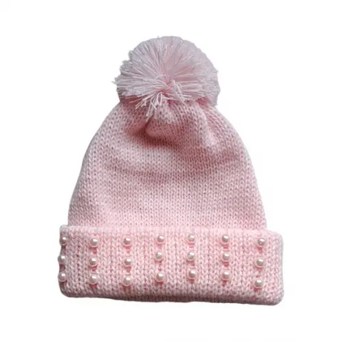 Touca Bebê Pompom e Pérolas Off White