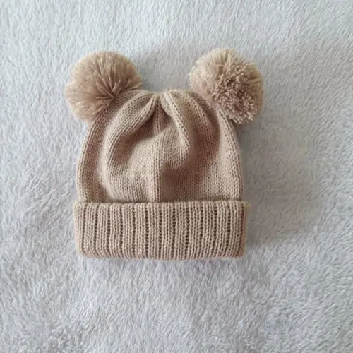 Touca Dois Pompom Bebê Rn Bege