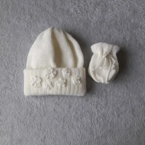 Touca e Luvas Bebê Off White