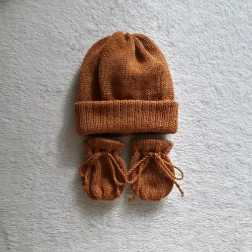 Touca e Luvas Bebê Rn Caramelo