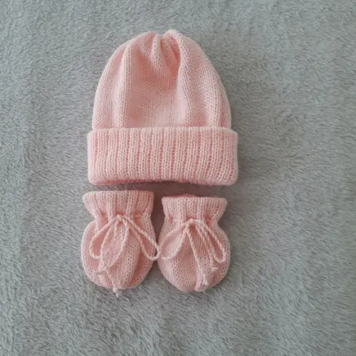 Touca e Luvas Bebê Rn Rosa Bebê