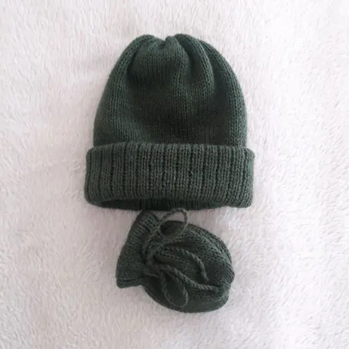 Touca e Luvas Bebê Rn Verde Musgo