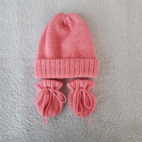 Touca E Luvas Bebê Rosa Chiclé