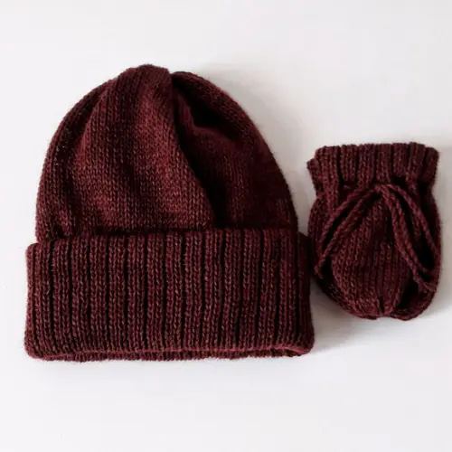 Touca e Luvas para Bebê Rn na Cor Marsala