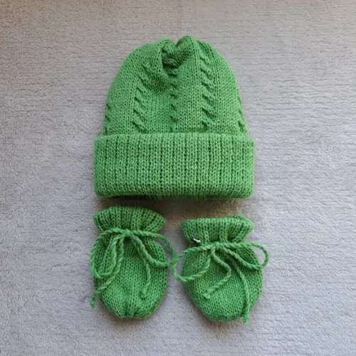 Touca Gorro e Luvas Bebê Maternidade Verde Menta