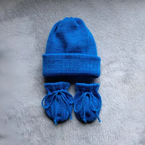 Touca Gorro e Luvinhas Bebê Azul Turquesa
