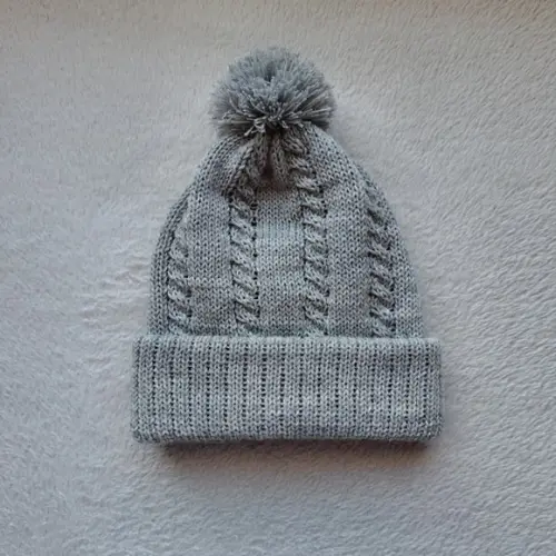 Touca Gorro Pompom Bebê Tricô Lã Cinza