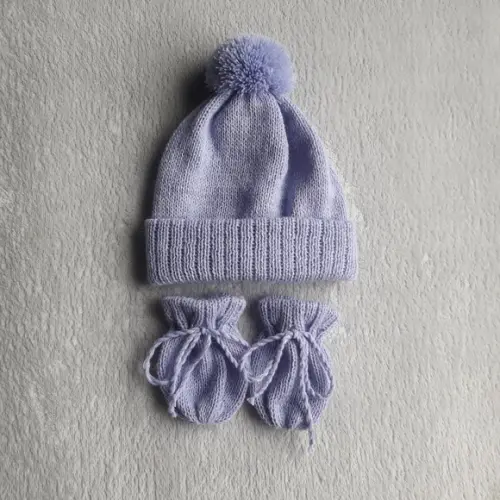 Touca Gorro Pompom Luvinhas Bebê Lilás