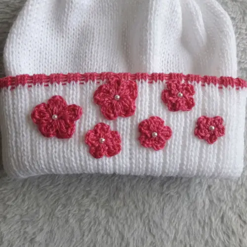 Touca para Bebê na Cor Branca e Pink