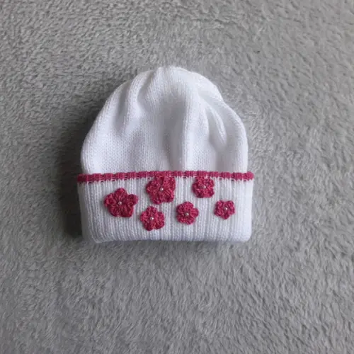 Touca para Bebê na Cor Branca e Pink