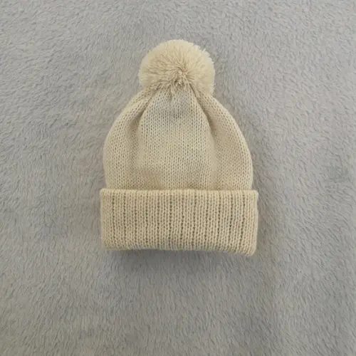 Touca Pompom Bege Claro Bebê