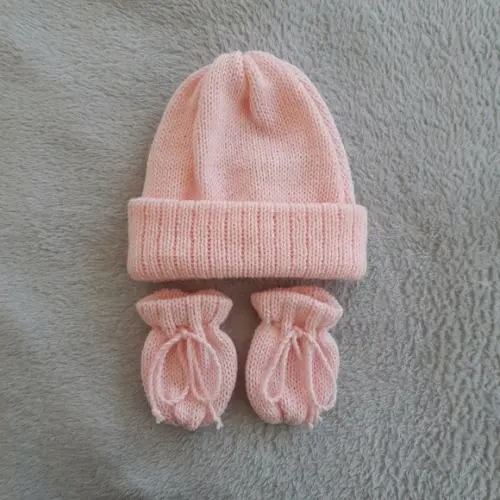 Touca Rosa E Luvinhas Para Bebê Maternidade