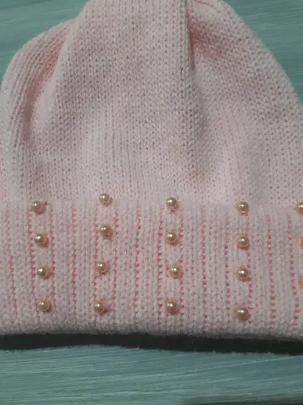 Touca Tricô para Bebê com Aplicação de Pérolas Abs Rosa Beb?
