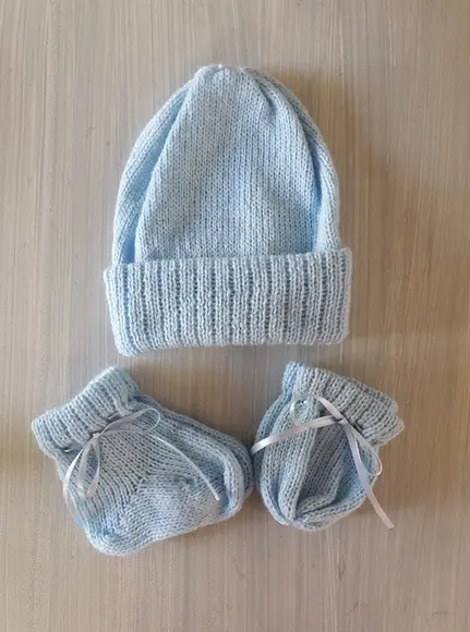 Touca, Meias e Luvas para Bebê Rn Azul Bebê