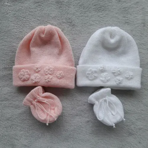 Toucas e Luvas Bebe Rn Rosa e Branca