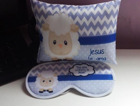 Kit Almofada 15x20cm e Máscara de Dormir - Ovelhinha