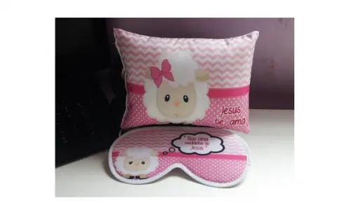 Kit Almofada 15x20cm e Máscara de Dormir - Ovelhinha