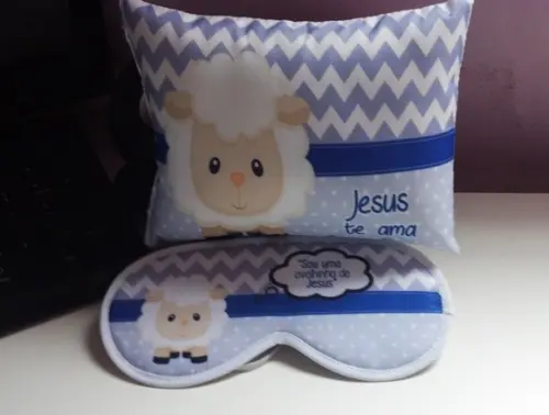 Kit Almofada 15x20cm e Máscara de Dormir - Ovelhinha