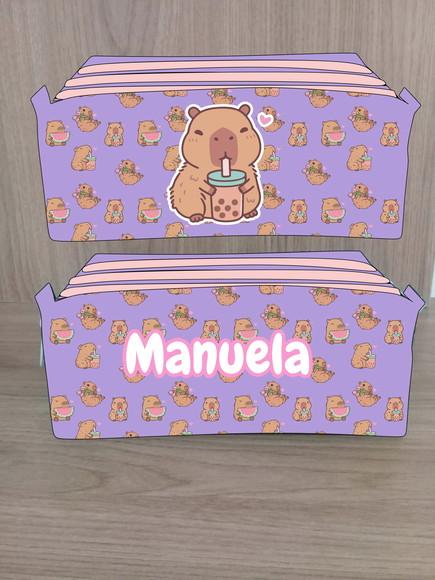 Estojo com 3 Ziperes + Lancheira / Frasqueira Box Capivara