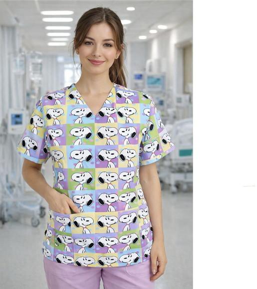 Scrub Cirúrgico Pijama Hospitalar com 2 Bolsos Snoopy
