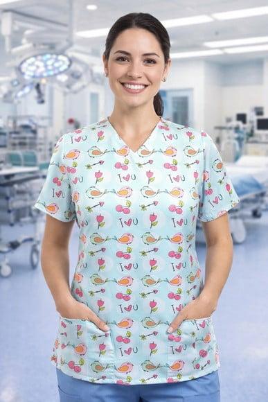 Scrub Cirúrgico Pijama Hospitalar com 2 Bolsos Passarinhos