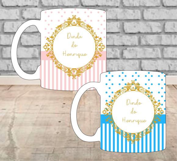 Kit com 2 Canecas de Batizado ( Dindo e Dinda )