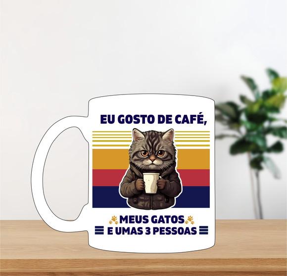 Caneca Eu Gosto de Café Meus Gatos e Umas 3 Pessoas
