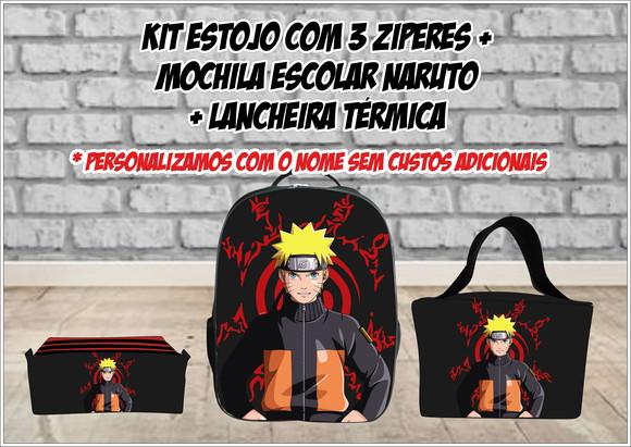 Kit Escolar Mochila + Lancheira e Estojo 3 Zíperes Naruto #1