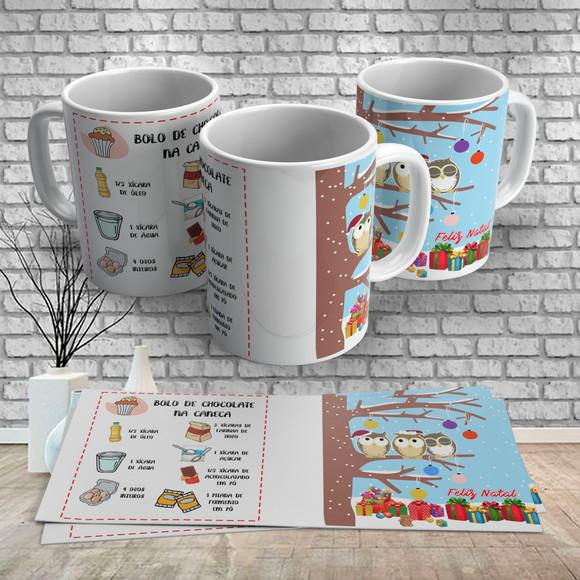 Caneca Corujinha Natalina Receita de Bolo de Caneca