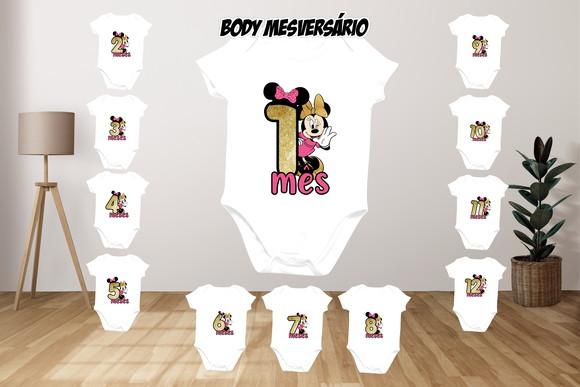 Kit Body Mesversário com 12 Peças Minnie