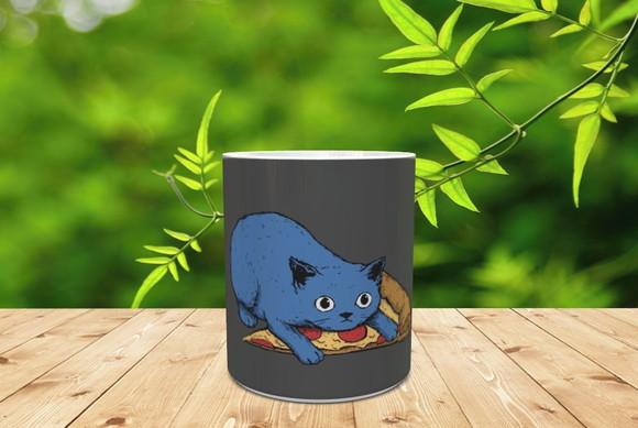 Caneca Gato Comendo Pizza