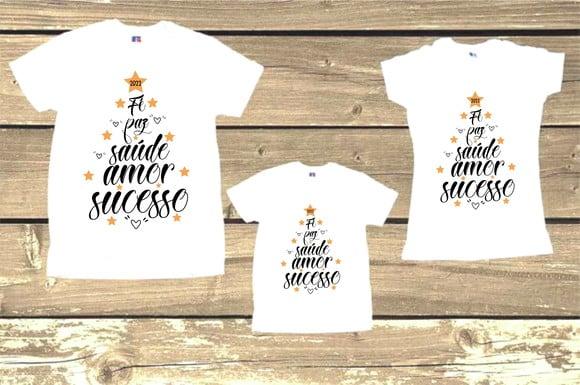 Kit 3 Camisetas Feliz 2026 Fé Paz Saúde Amor Sucesso