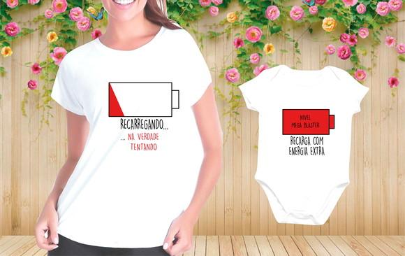 Kit Camiseta e Body Recarregando Bateria