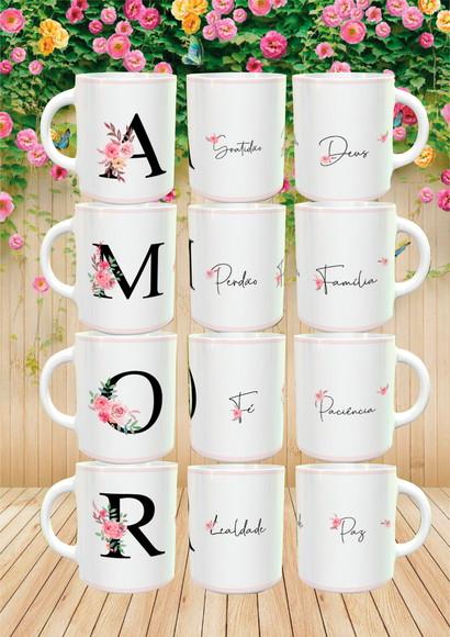 Kit 4 Canecas Amor com Palavras de Motivação