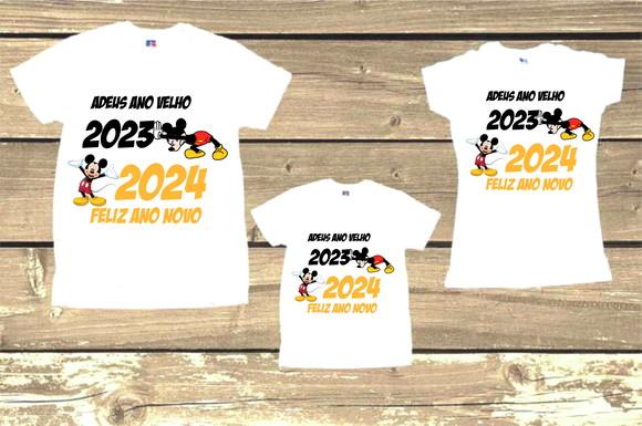 Kit com 7 Camisetas Adeus Ano Velho Feliz Ano Novo Mickey