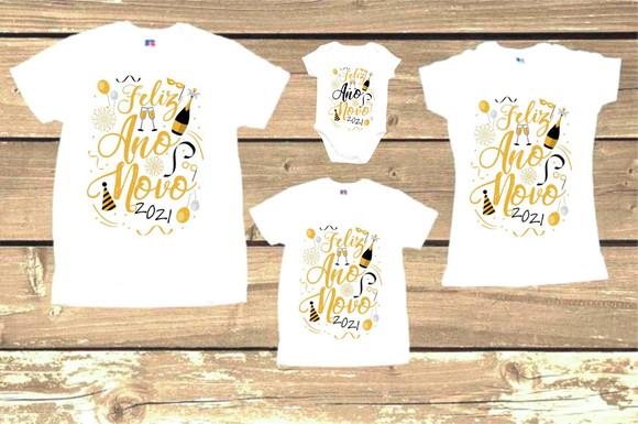 Kit 3 Camisetas Personalizadas + 1 Body Feliz 2025