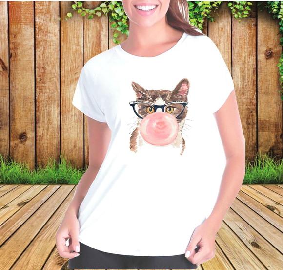 Camiseta Gato com Bola de Chiclete