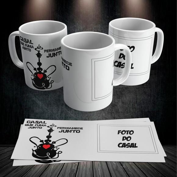 Caneca Narguile Casal Que Fuma Junto Permanece Junto