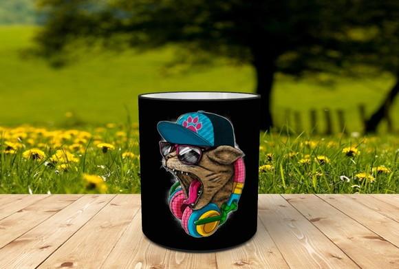 Caneca Gato com Boné e Fone