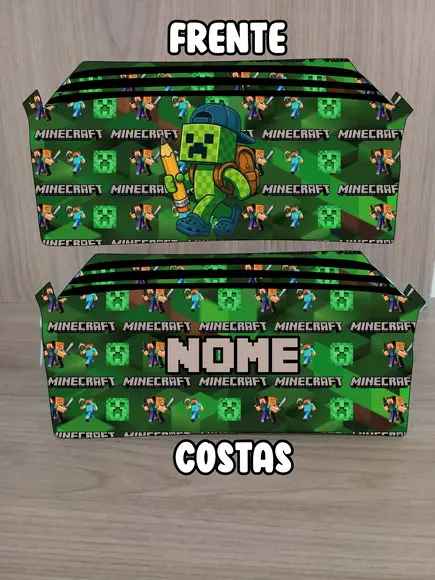 Estojo Escolar com 3 Zíperes Minecraft