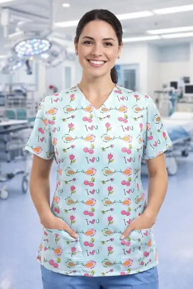 Scrub Cirúrgico Pijama Hospitalar com 2 Bolsos Passarinhos