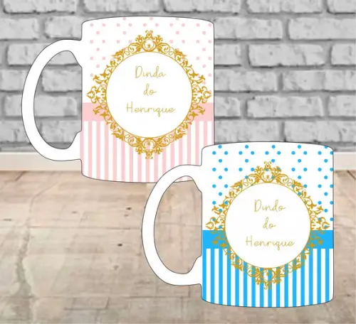 Kit com 2 Canecas de Batizado ( Dindo e Dinda )