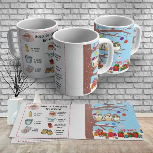 Caneca Corujinha Natalina Receita de Bolo de Caneca