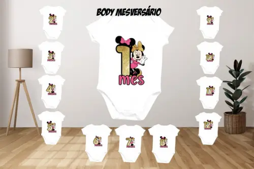 Kit Body Mesversário com 12 Peças Minnie
