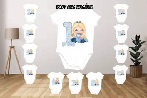 Kit Body Mesversário com 12 Peças Alice