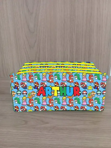 Estojo Escolar Super Mário Bros com 4 Zíperes